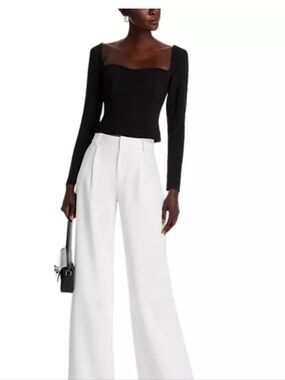 New!BCBGMAXAZRIA Corset Top Womens Black Long-Sleeve Square-Neck  Y2K Cottagecor